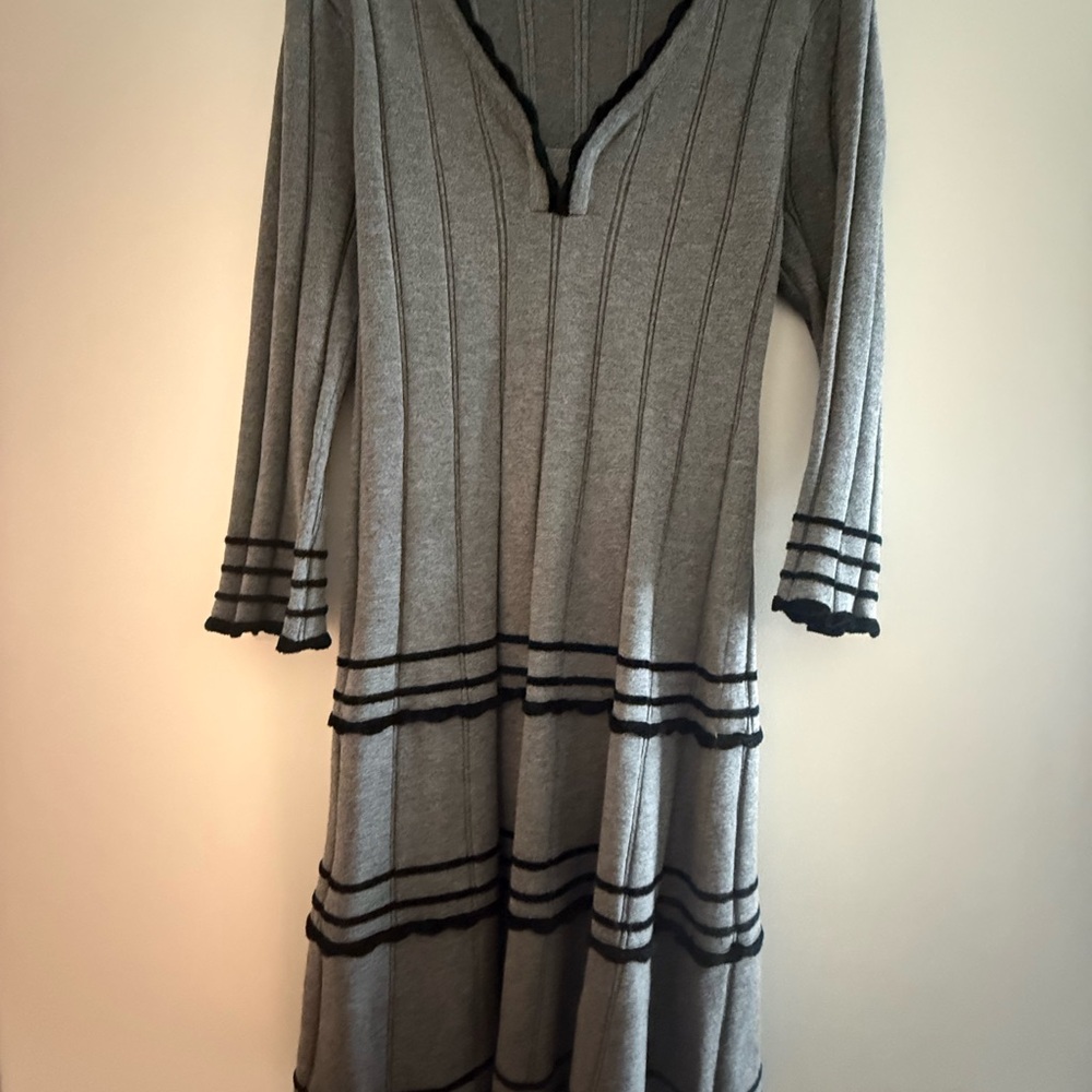Nanette Lepore Gray and Black A-Line Sweater Dress XS